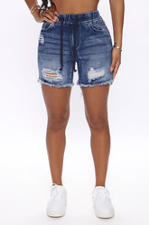 Cruisin' Around The City Denim Jogger Shorts - Dark Wash Ins Street